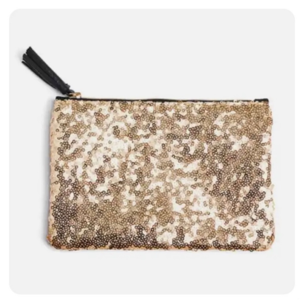 ▪️ 5/$25 Gold Sequined Ipsy Glam Bag (Pebbled Black on Reverse) - Picture 1 of 2